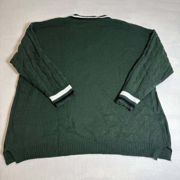 Bloomchic Lurex Cable Knit V Neck Pullover Dark Green Sweater Size 14/16 - Picture 5 of 7